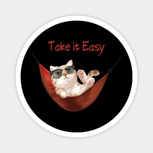 Take It Easy. Cute Cat in Sunglasses Relaxing in Red Hammock Magnet